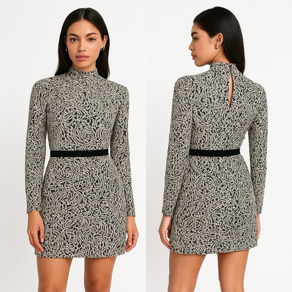 Lost + Wander lace Above The Knee Dress in Cream/Black W/Velvet waist detail  L - Picture 11 of 11